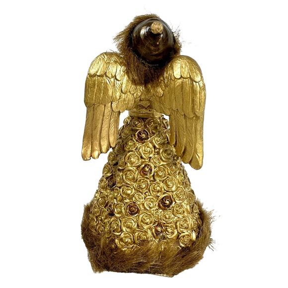 Cracker Barrel Season of Glory Gold Angel with Bird Faux Fur Trim Vintage-Nice! - Picture 7 of 8